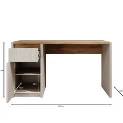 Lynwood - Bureau - Eikenpatroon/Beige - 130x52x72 cm