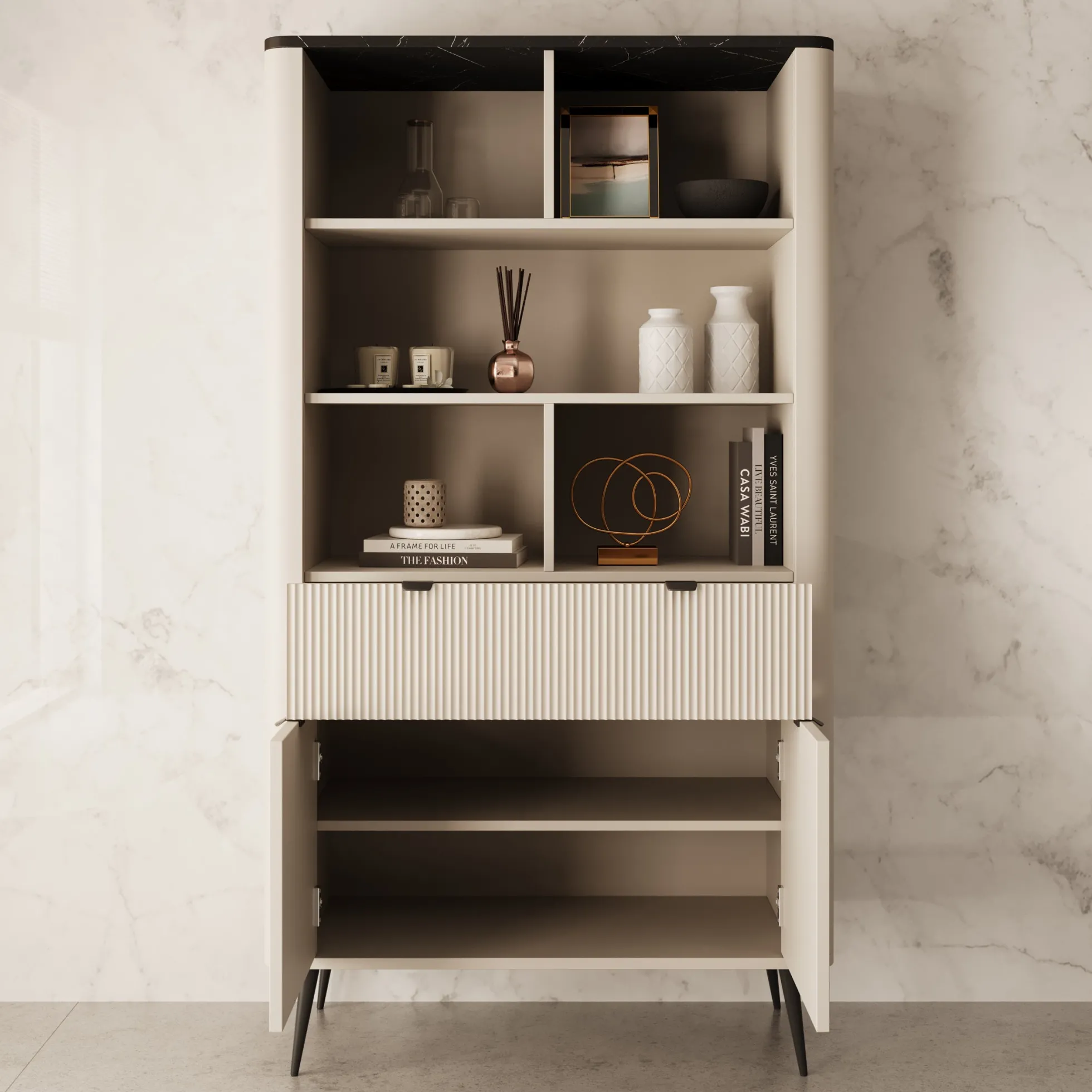 Mace - Boekenkast - Beige - 90x40x163 cm