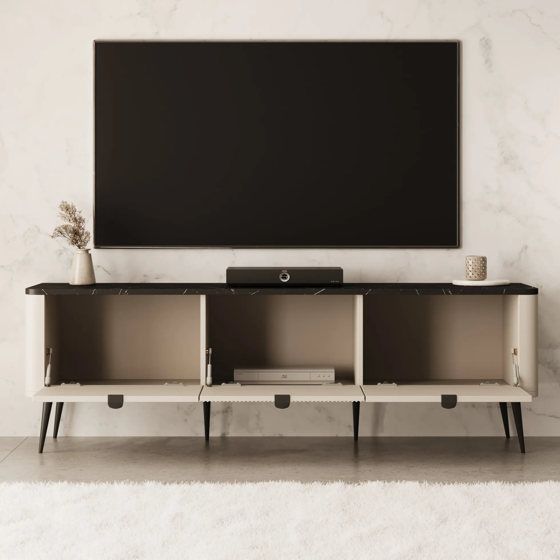 Mace - TV-Meubel met 3 deuren - Beige - 160x40x52 cm