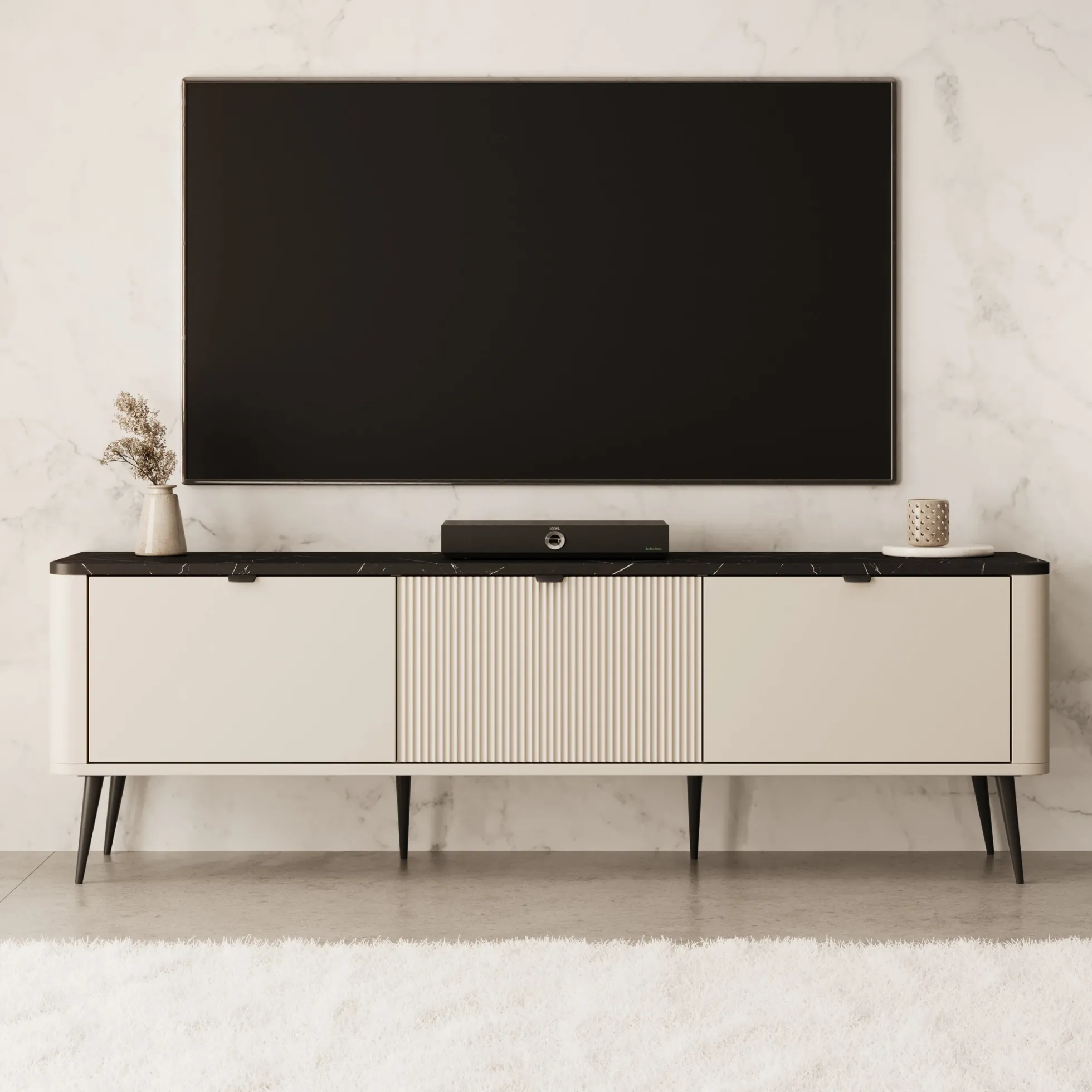 Mace - TV-Meubel met 3 deuren - Beige - 160x40x52 cm