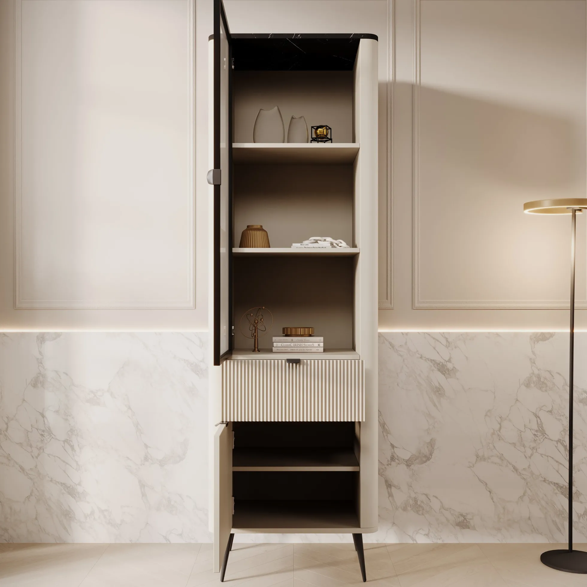 Mace - Vitrinekast - Beige - 60x40x191