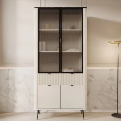 Mace - Vitrinekast - Beige - 90x40x191 cm