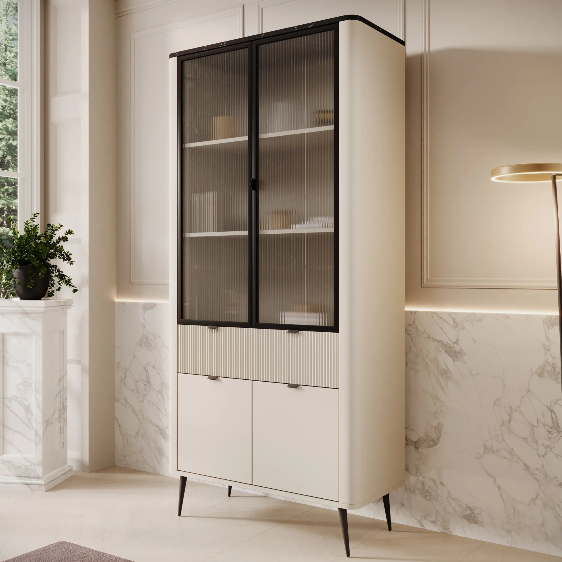Mace - Vitrinekast - Beige - 90x40x191 cm