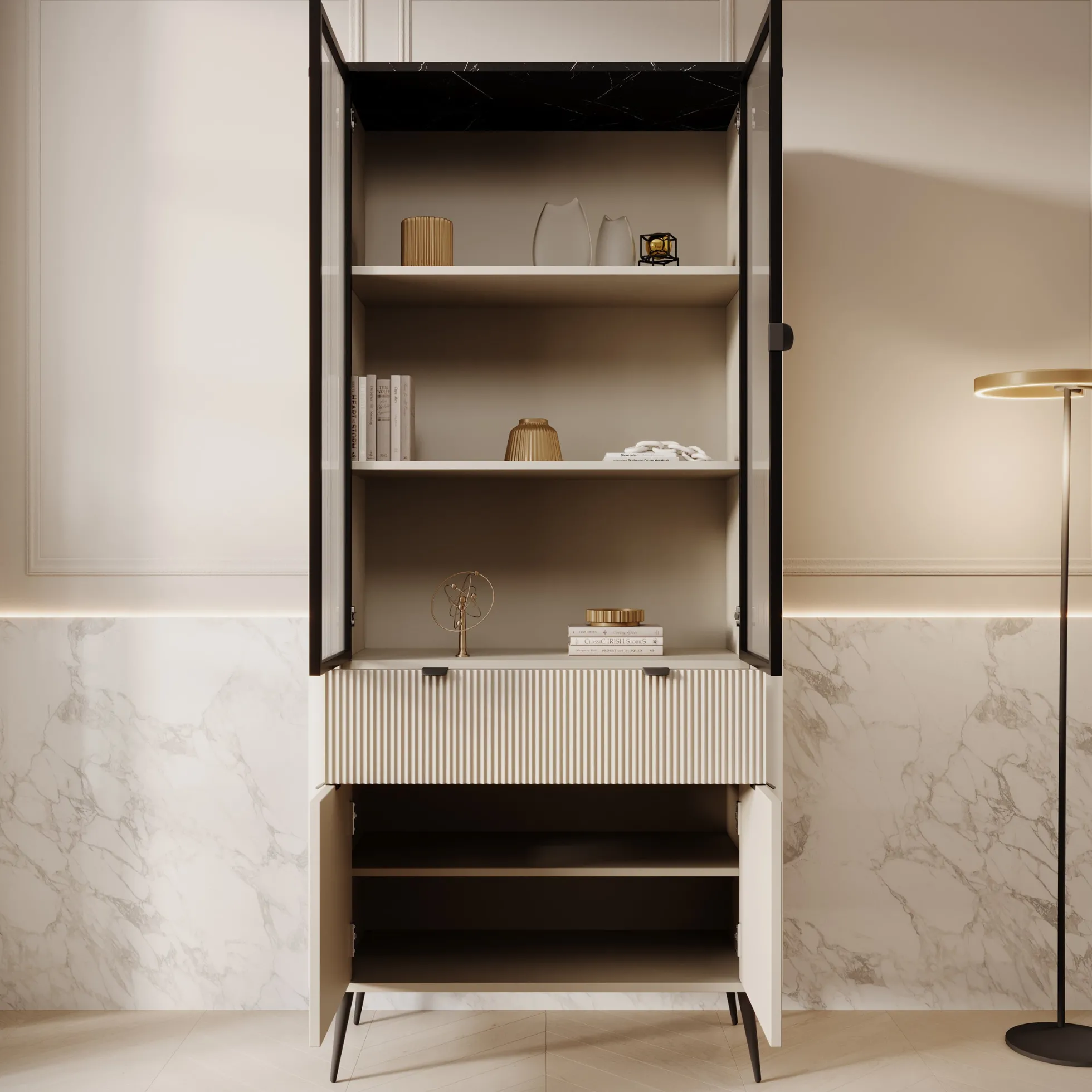 Mace - Vitrinekast - Beige - 90x40x191 cm