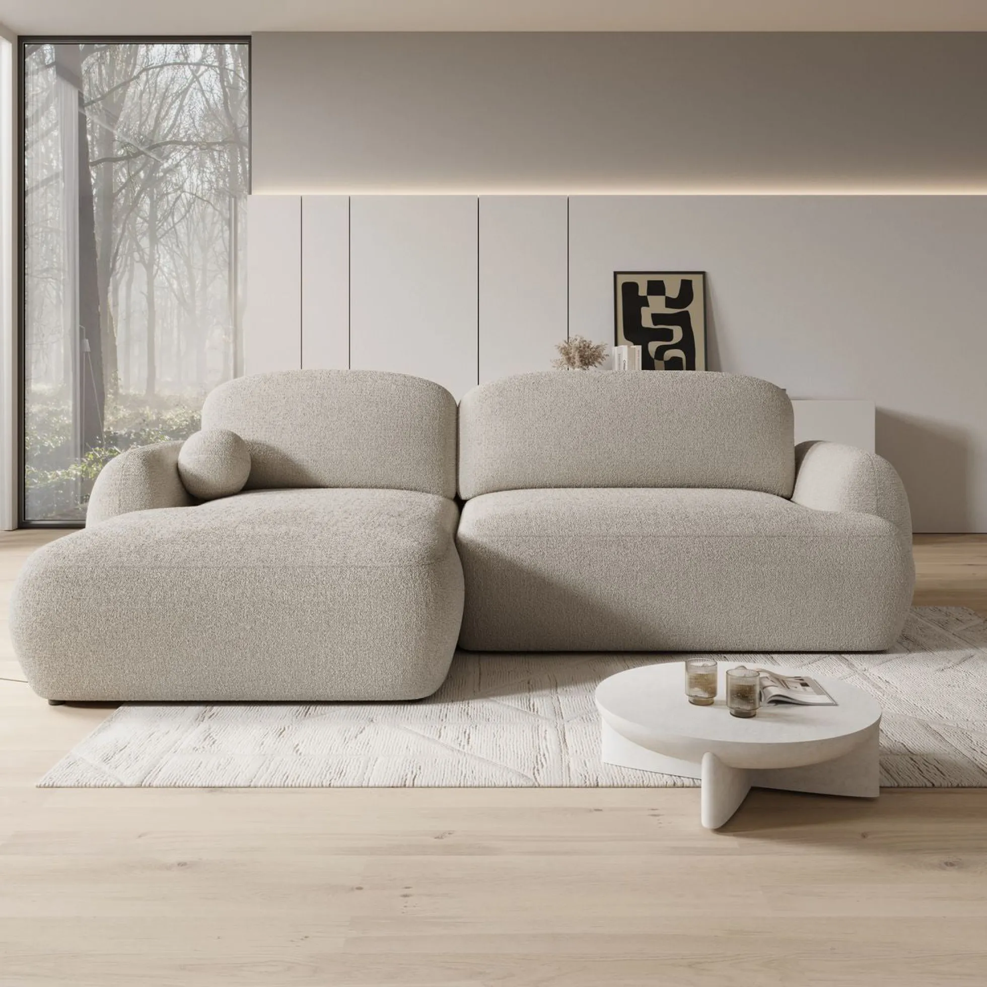 Malaga - Hoekbank 3-zits met chaise longue - Teddystof beige - Links
