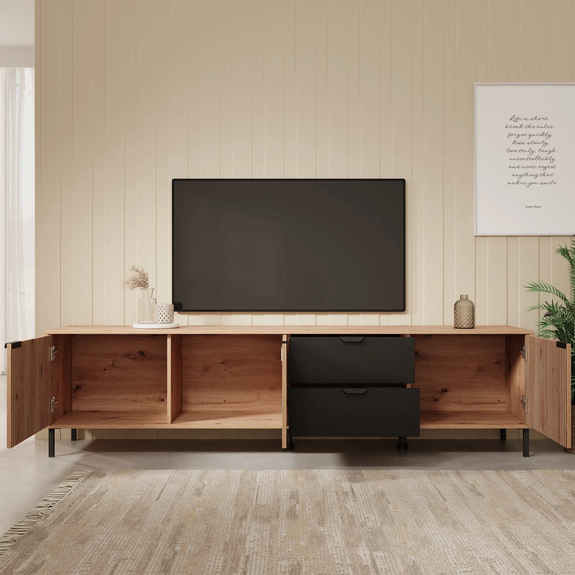 Malaika - TV-Meubel - Eiken - 208x40x54 cm