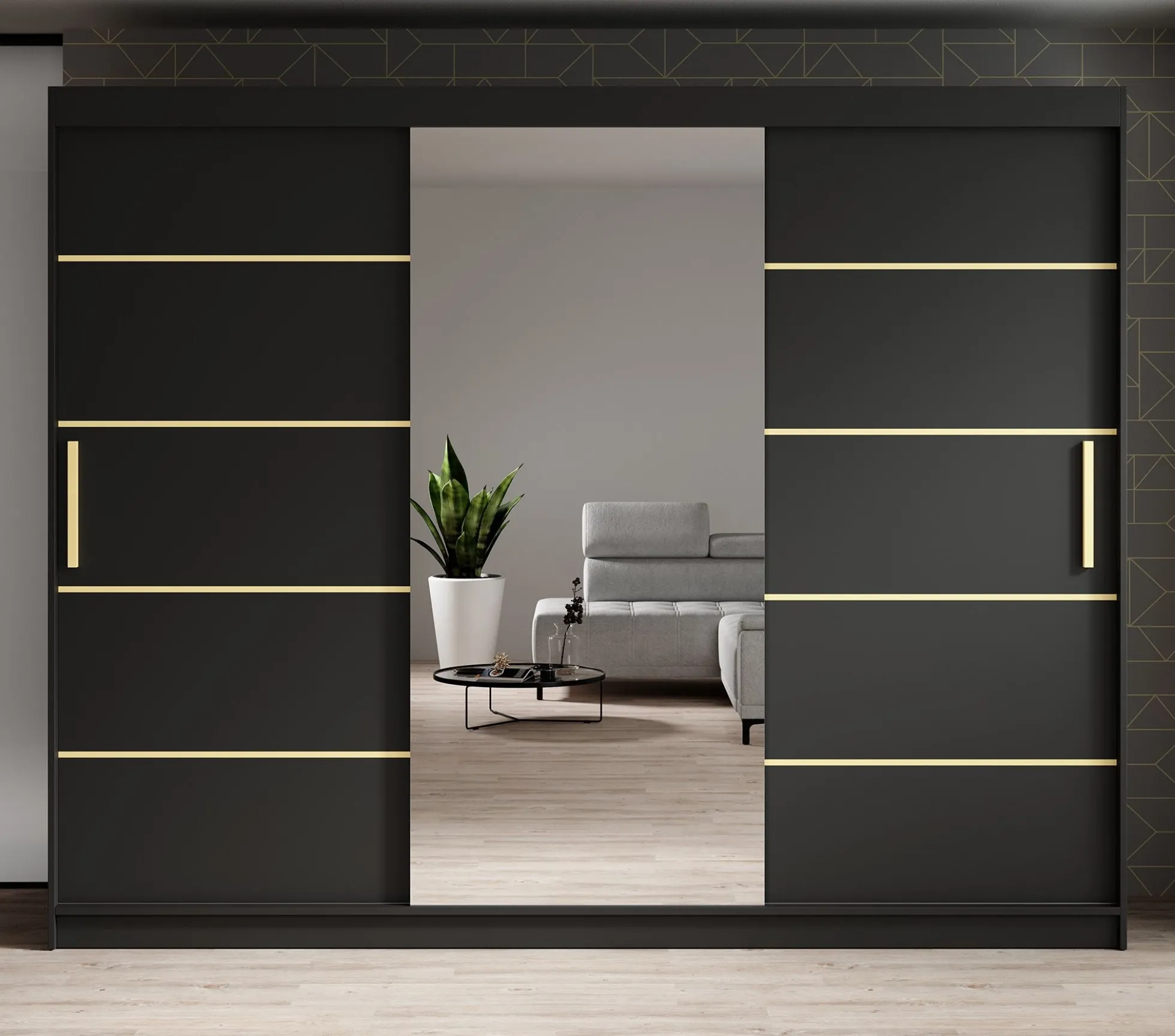 Malavi 2 - Kledingkast met schuifdeuren - Zwart - 250x62x200 cm