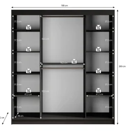 Malavi 2 - Kledingkast met schuifdeuren - Zwart - 180x62x200 cm