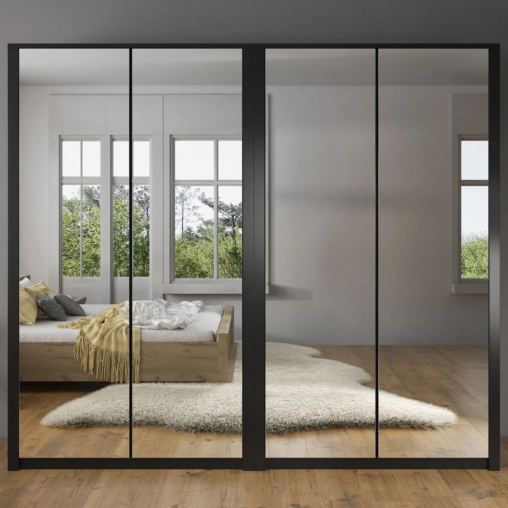 Malibu - Kledingkast 4-deurs - Mat zwart - 227x53x197 cm