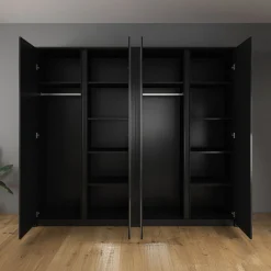 Malibu - Kledingkast 4-deurs - Mat zwart - 227x53x197 cm