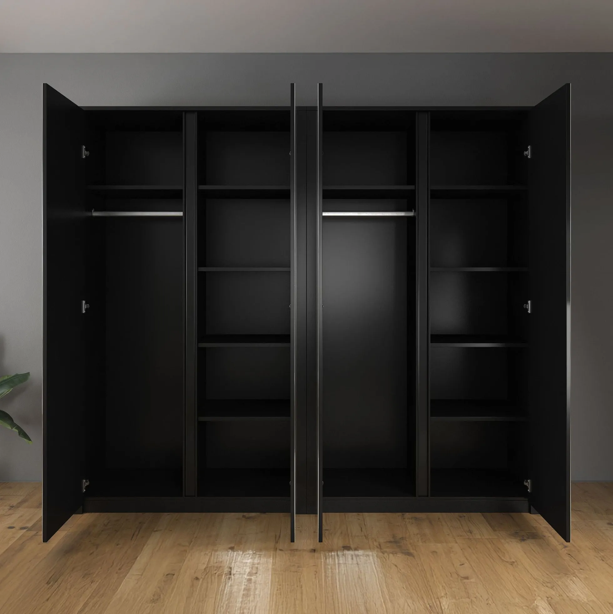 Malibu - Kledingkast 4-deurs - Mat zwart - 227x53x197 cm