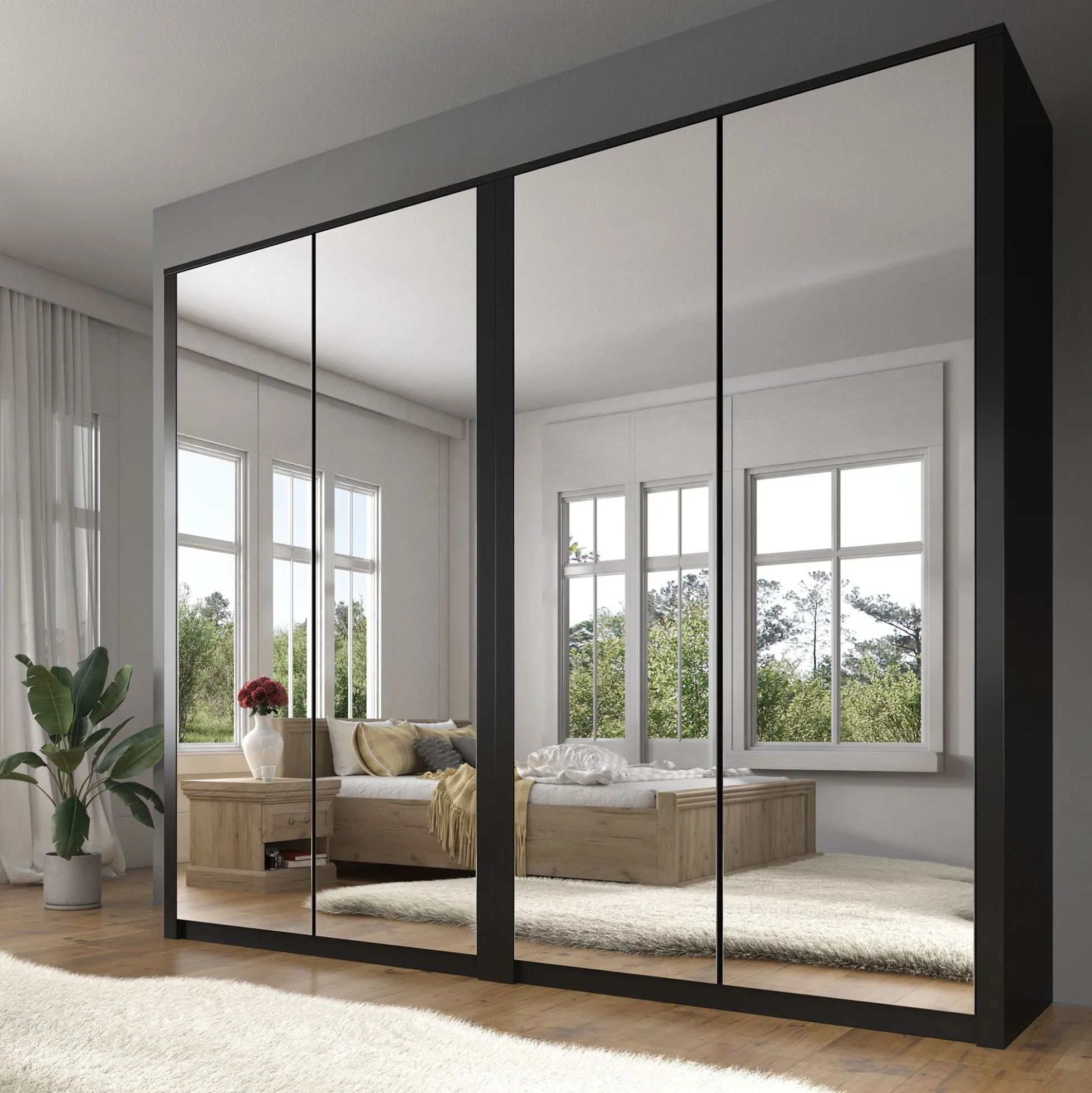 Malibu - Kledingkast 4-deurs - Mat zwart - 227x53x197 cm