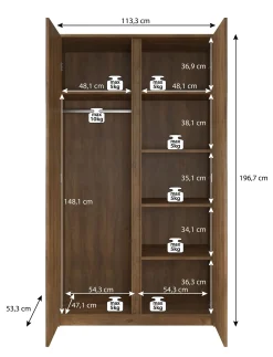 Malibu - Kledingkast 2-deurs - Wit - 113x53x197 cm