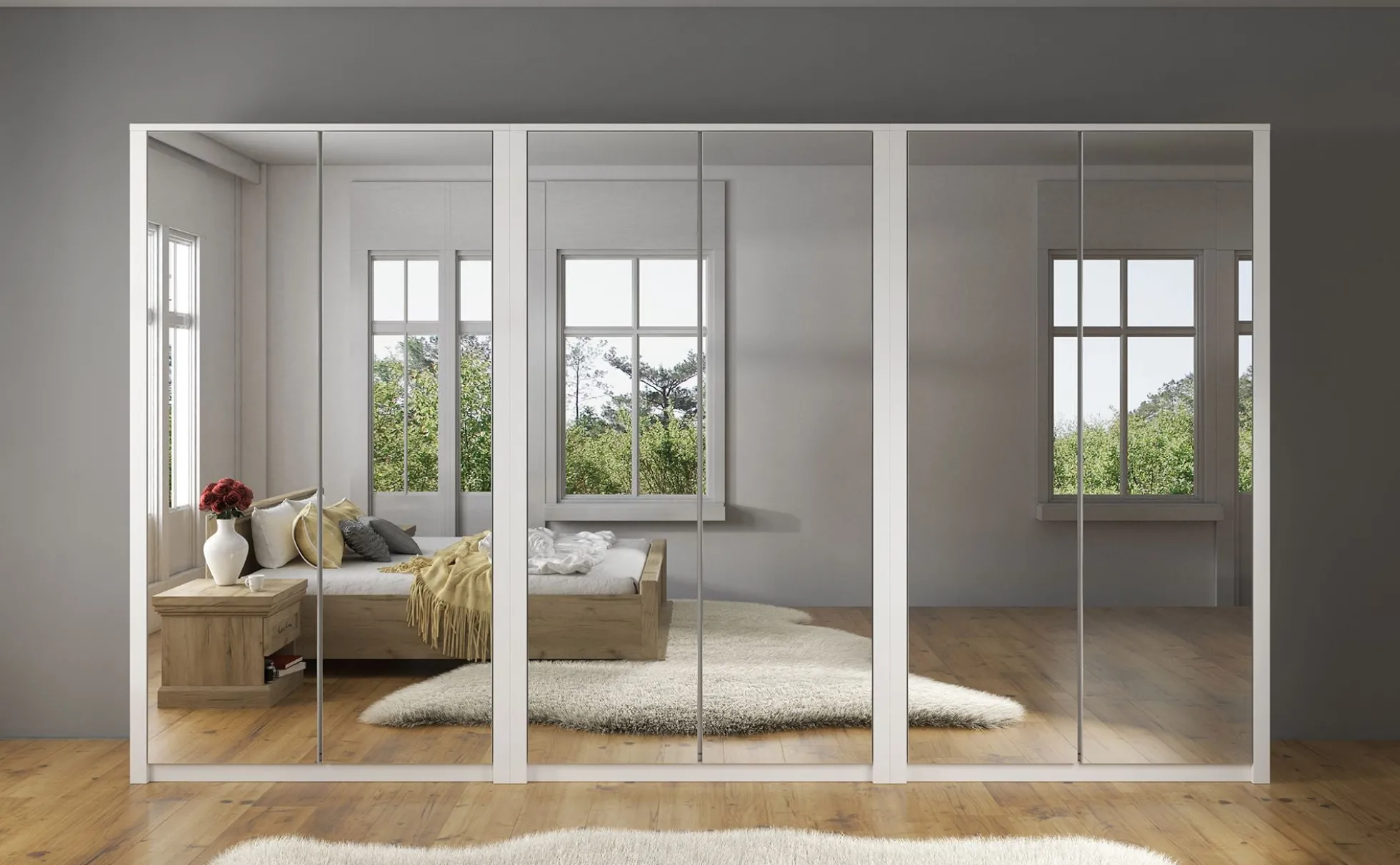 Malibu - Kledingkast 6-deurs - Wit - 340x53x197 cm