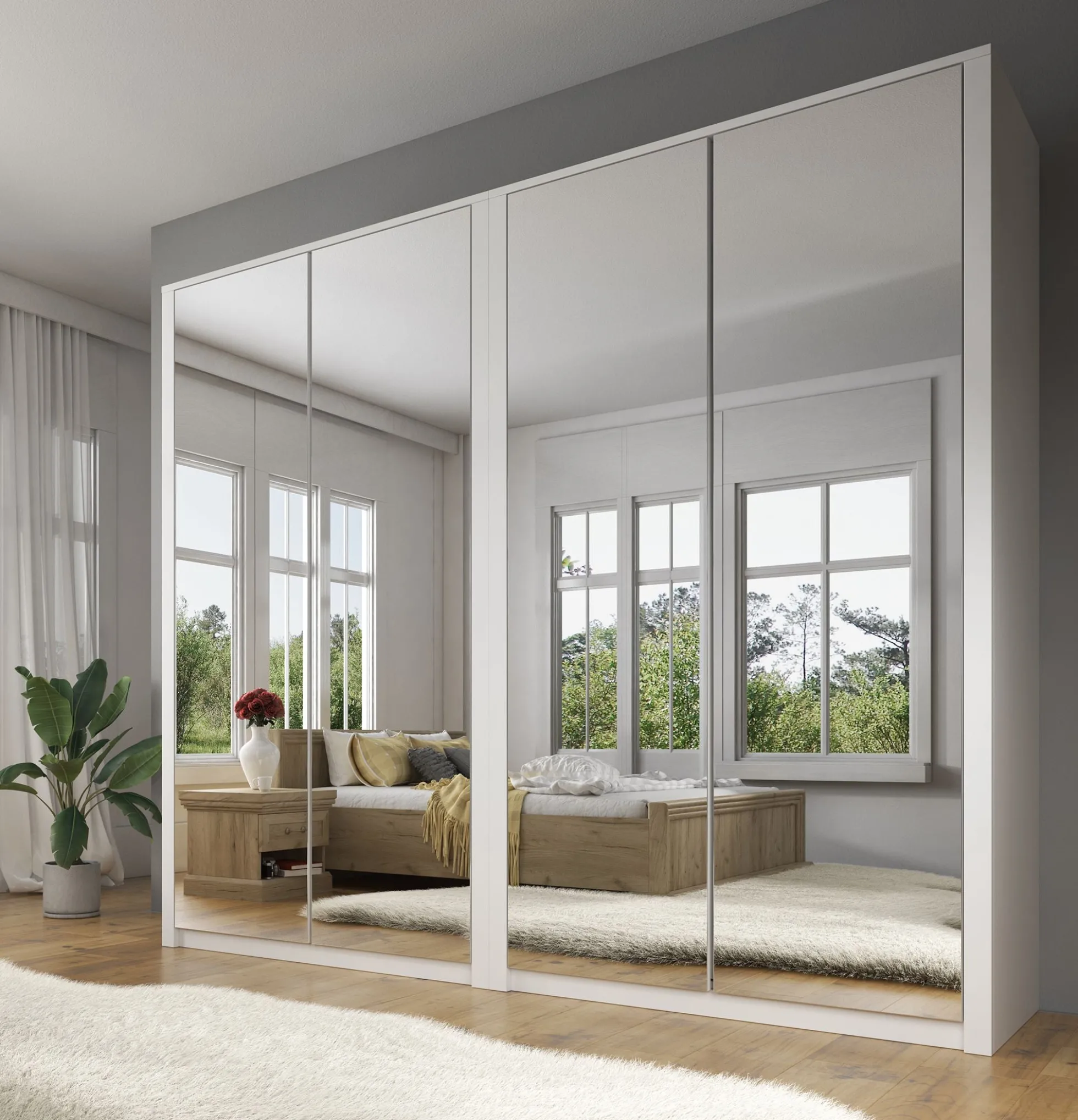 Malibu - Kledingkast 4-deurs - Wit - 227x53x197 cm