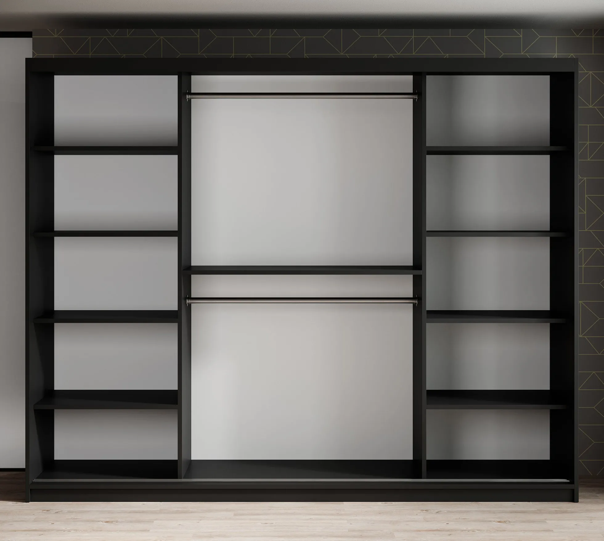 Mandalin - Kledingkast met schuifdeuren - Zwart - 250x62x200 cm