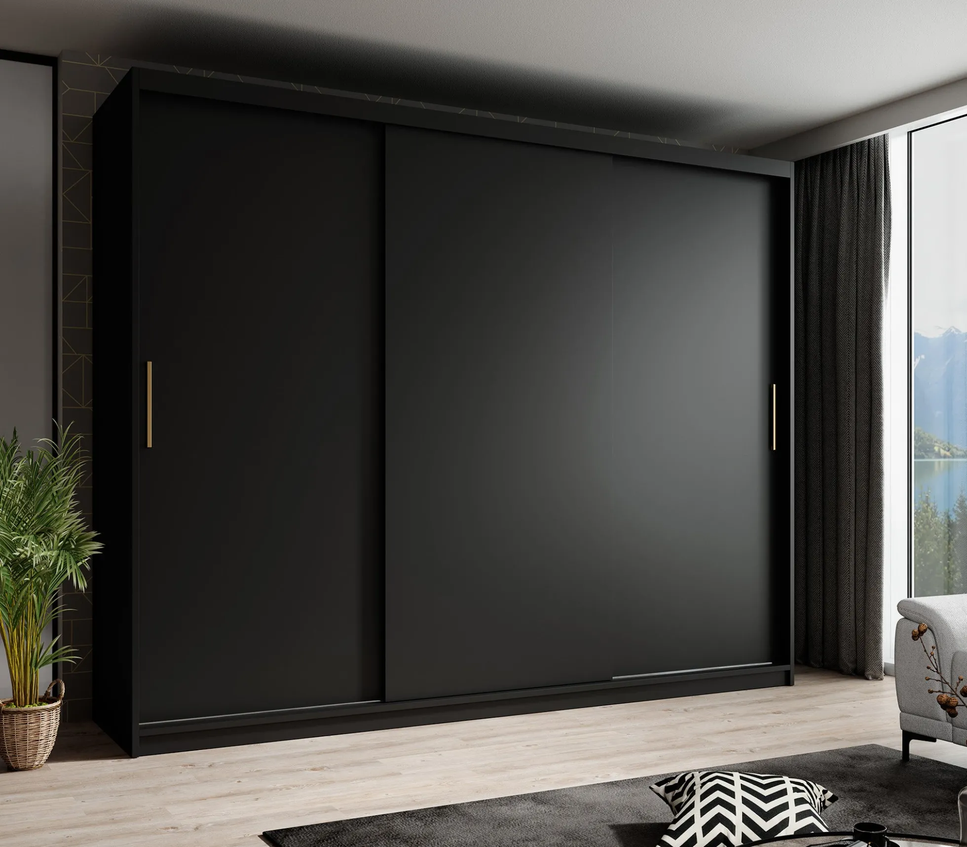Mandalin - Kledingkast met schuifdeuren - Zwart - 250x62x200 cm
