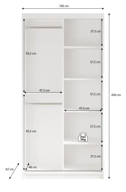 Mandalin - Kledingkast met spiegel - Zwart - 100x62x200 cm