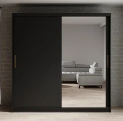 Mandalin - Kledingkast met spiegel - Zwart - 200x62x200 cm