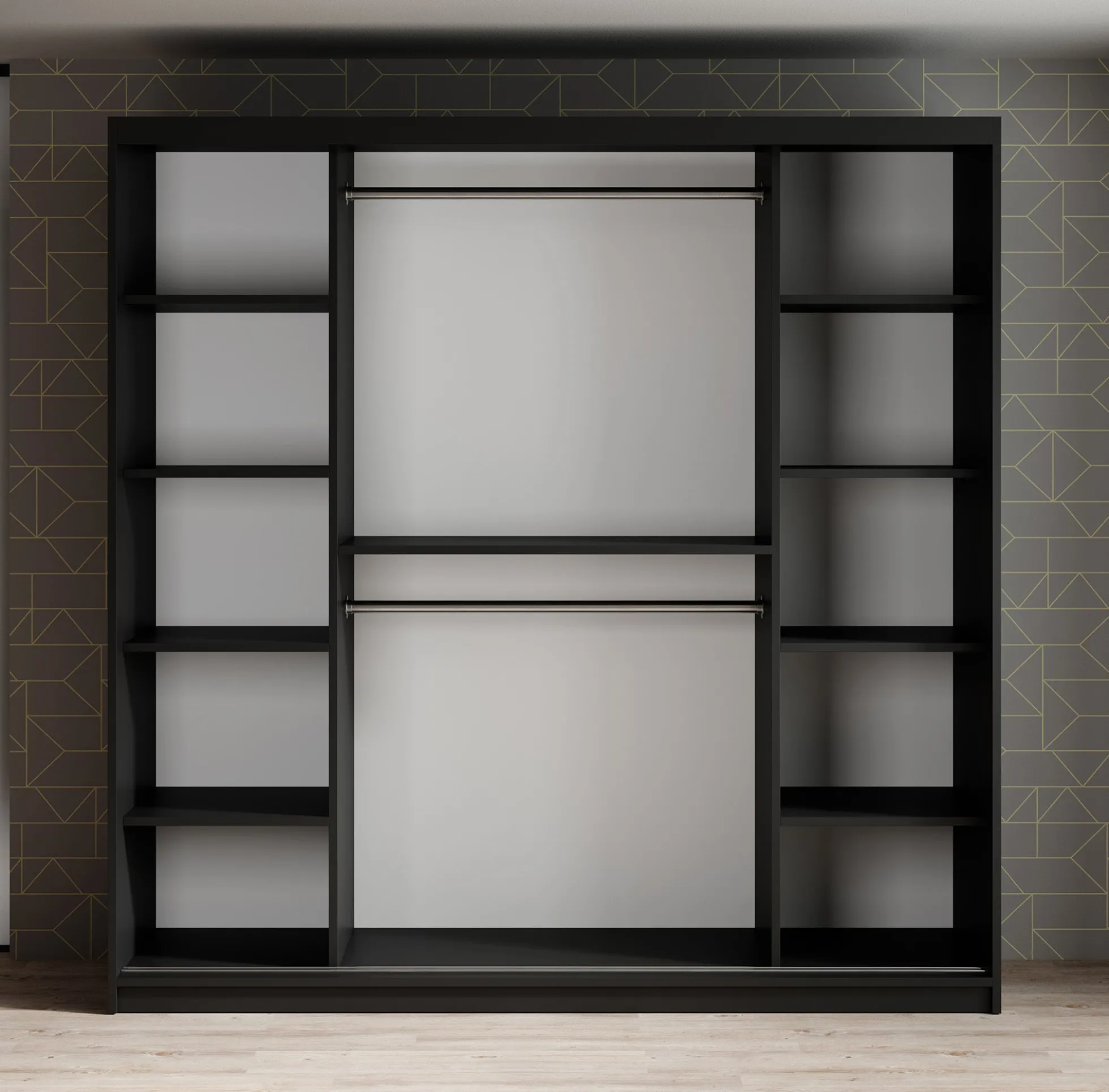Mandalin - Kledingkast met spiegel - Zwart - 200x62x200 cm