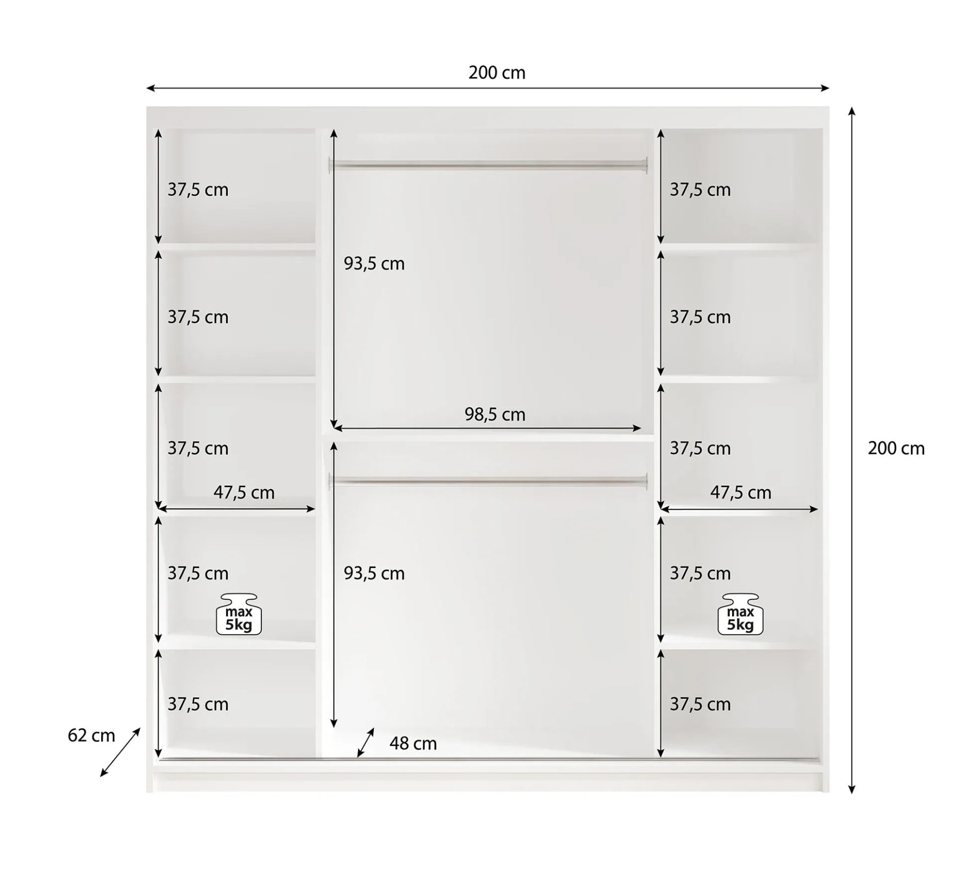 Mandalin - Kledingkast met spiegel - Zwart - 200x62x200 cm