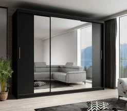 Mandalin - Kledingkast met spiegel - Zwart - 250x62x200 cm