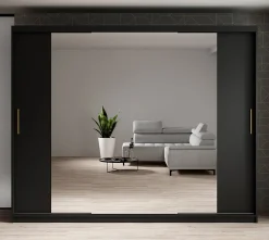 Mandalin - Kledingkast met spiegel - Zwart - 250x62x200 cm