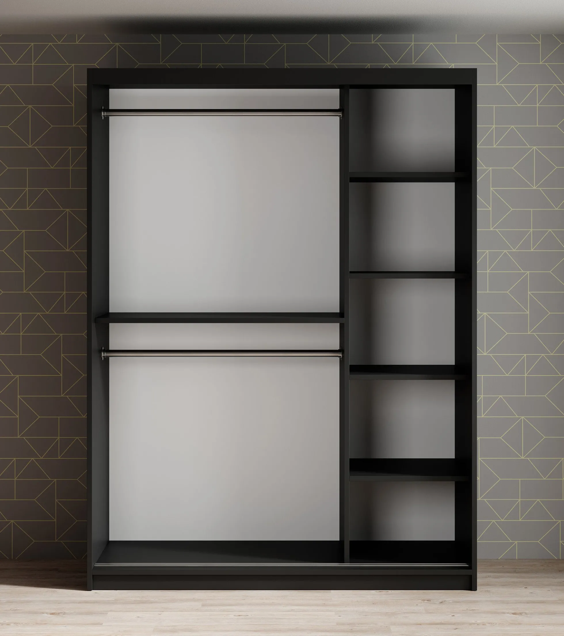 Mandalin - Kledingkast met schuifdeuren - Zwart - 150x62x200 cm