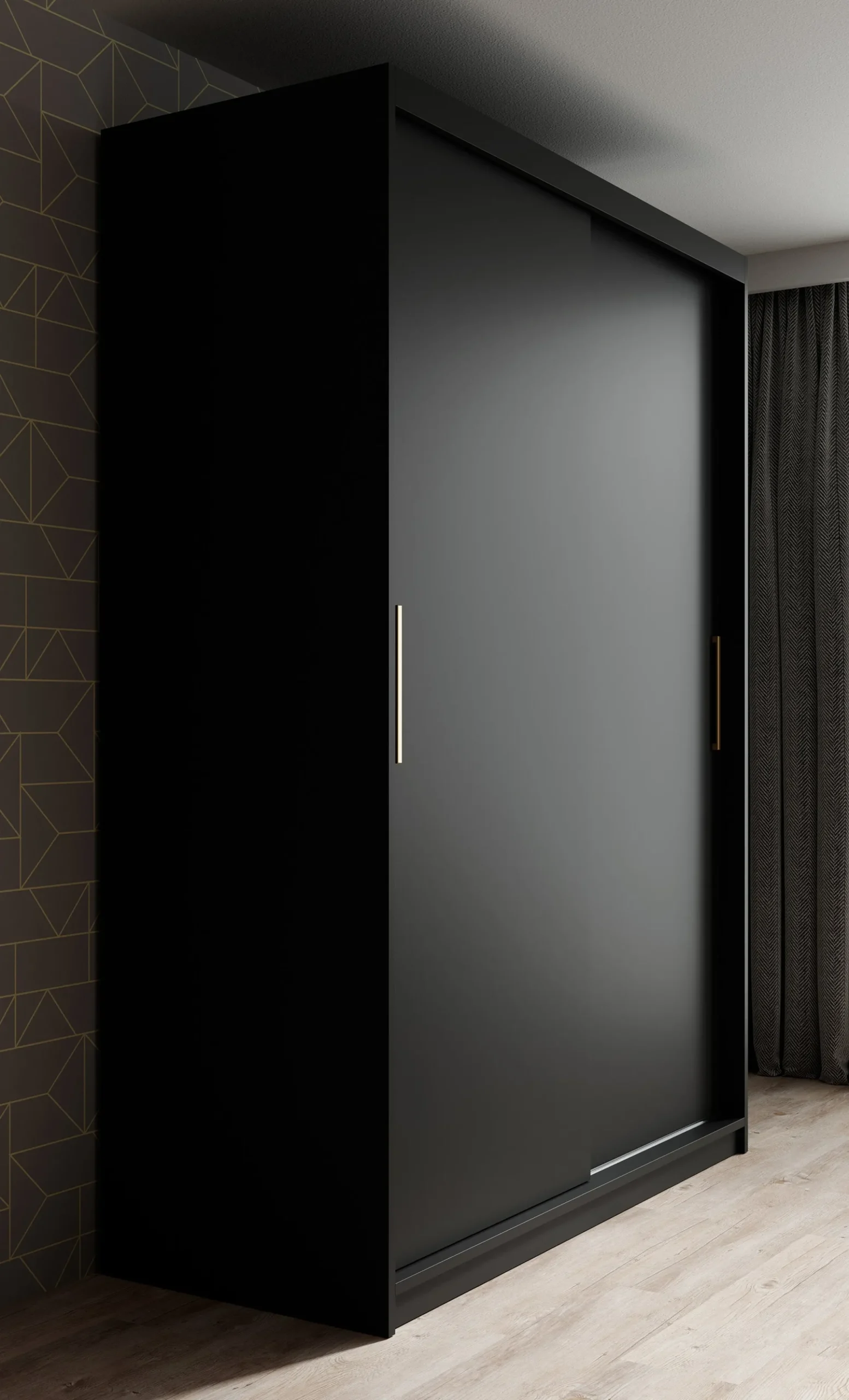 Mandalin - Kledingkast met schuifdeuren - Zwart - 150x62x200 cm