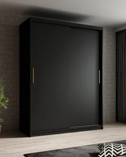 Mandalin - Kledingkast met schuifdeuren - Zwart - 150x62x200 cm
