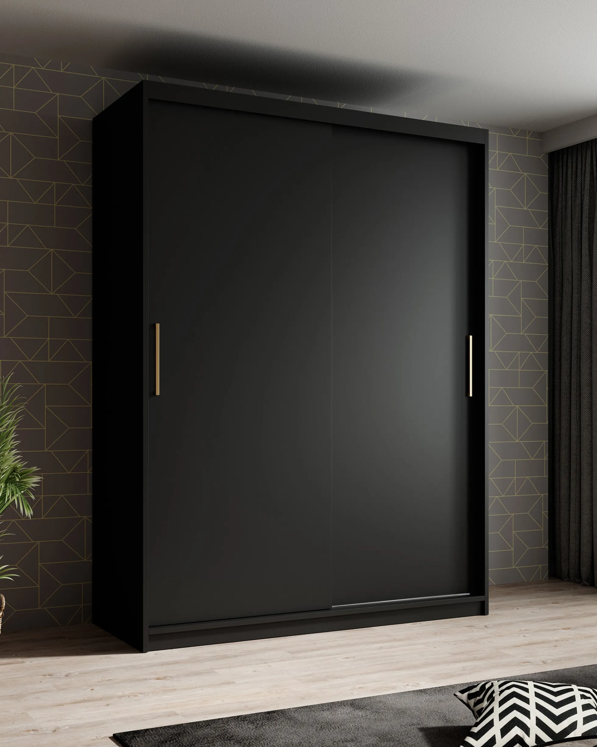 Mandalin - Kledingkast met schuifdeuren - Zwart - 150x62x200 cm
