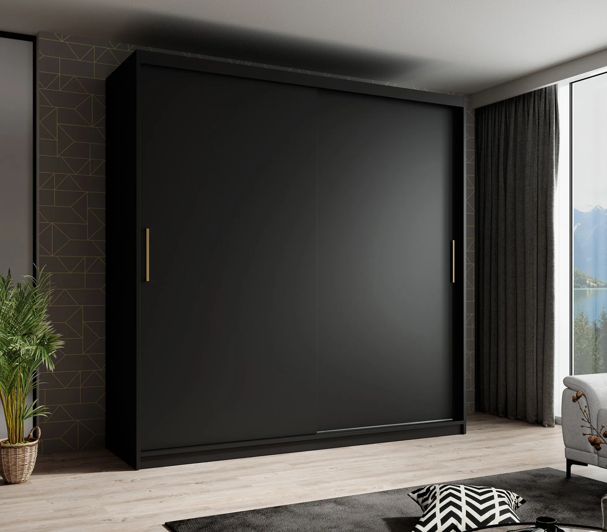 Mandalin - Kledingkast met schuifdeuren - Zwart - 200x62x200 cm