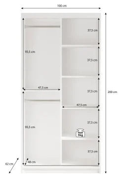 Mandalin - Kledingkast met schuifdeuren - Zwart - 100x62x200 cm