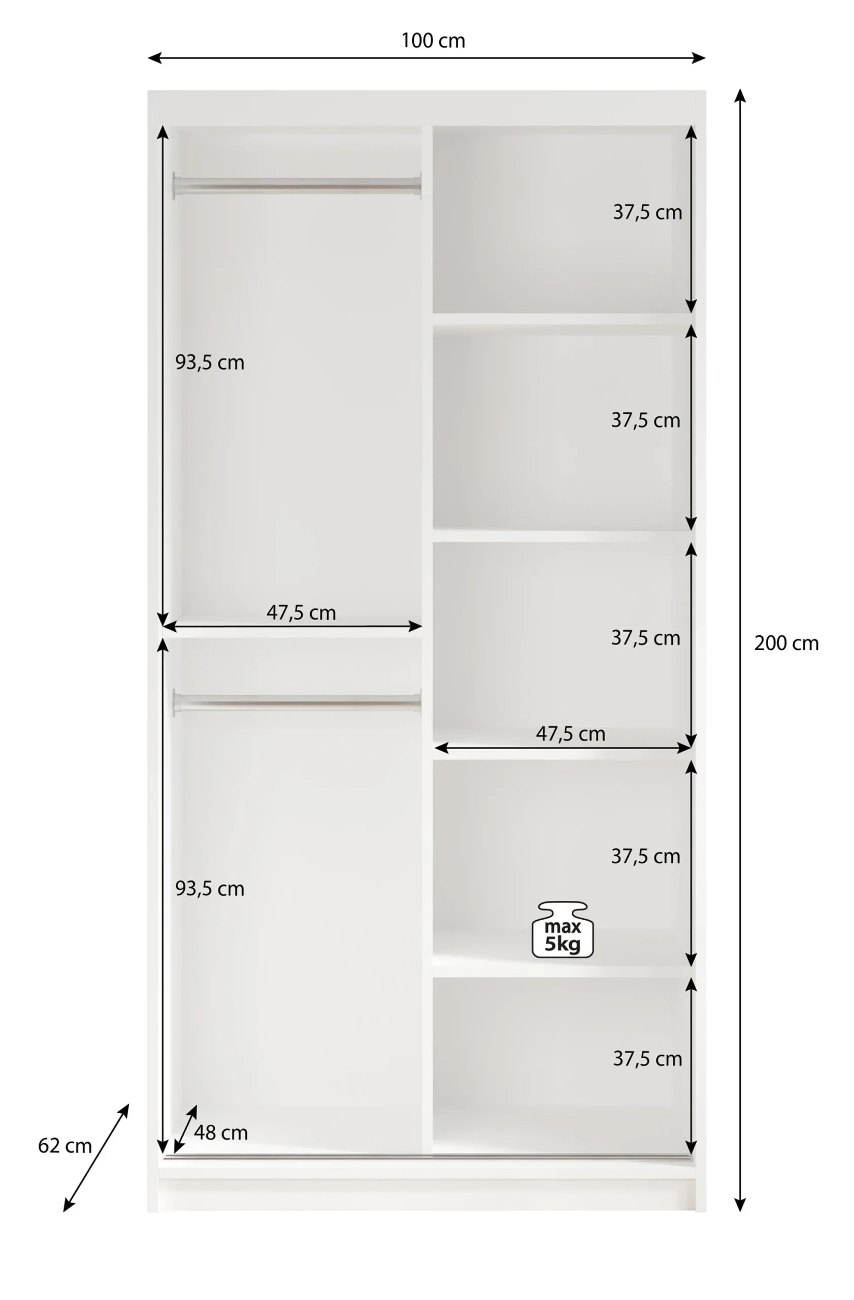 Mandalin - Kledingkast met schuifdeuren - Zwart - 100x62x200 cm