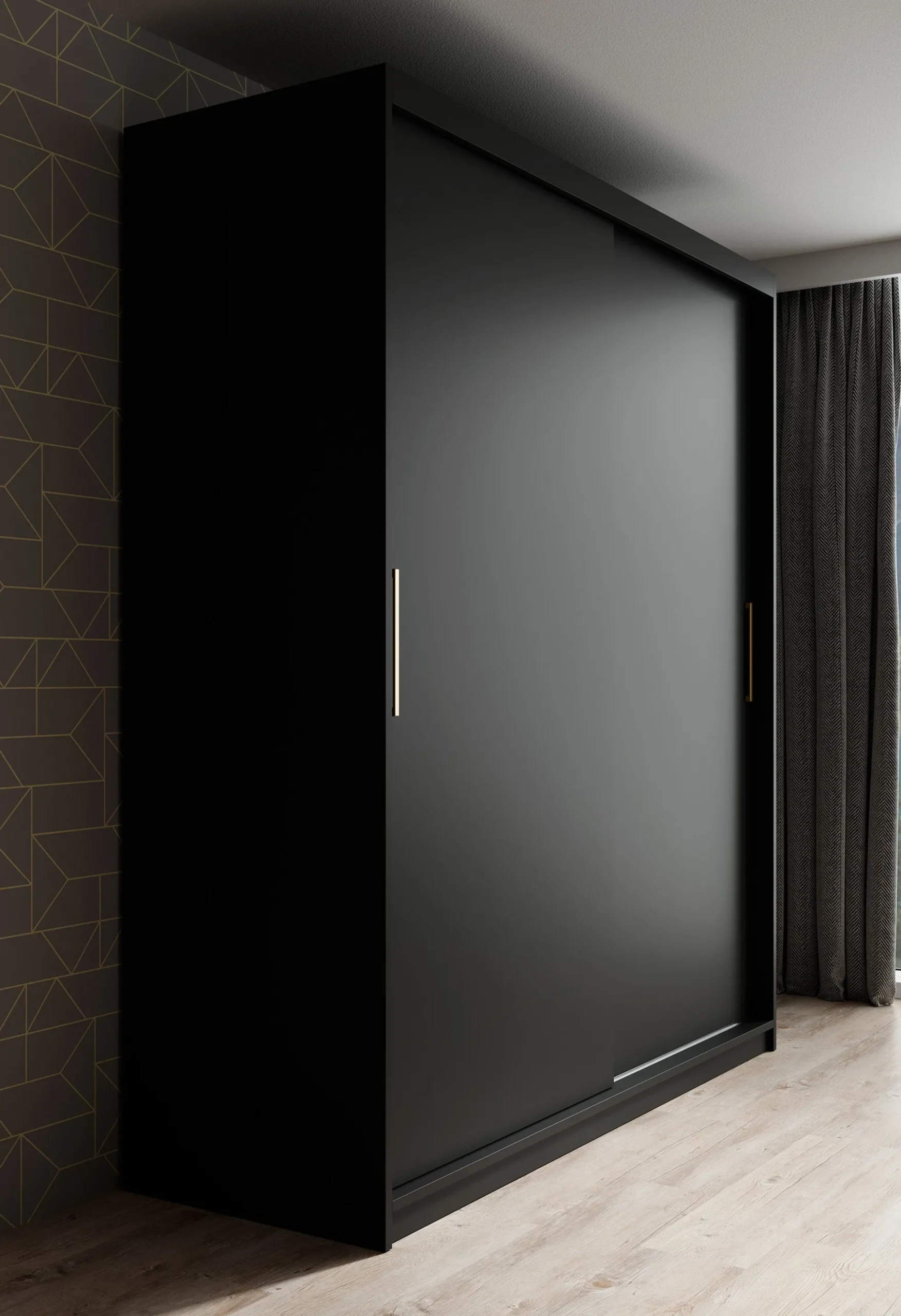 Mandalin - Kledingkast met schuifdeuren - Zwart - 180x62x200 cm
