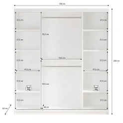 Mandalin - Kledingkast met schuifdeuren - Zwart - 180x62x200 cm