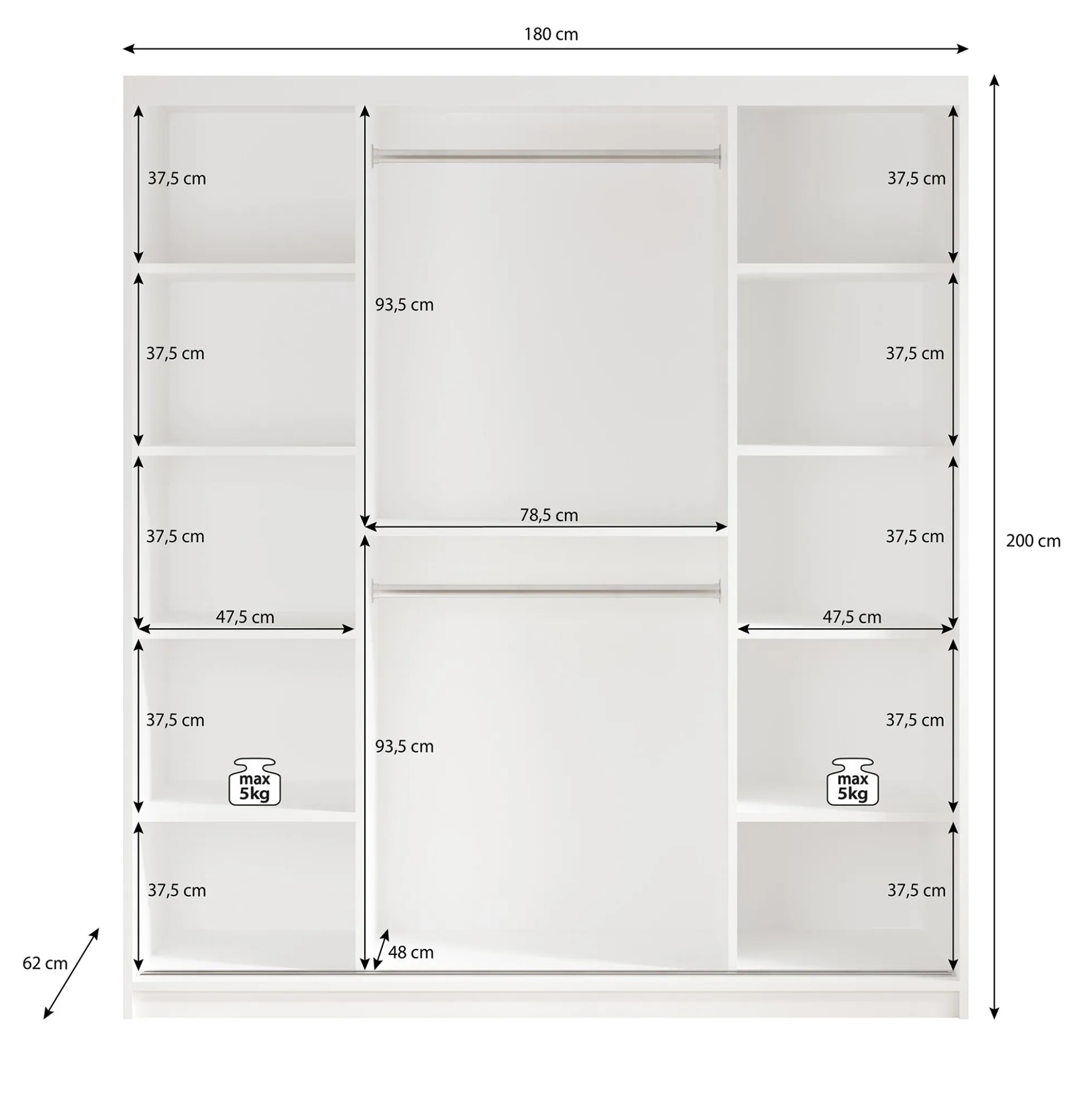 Mandalin - Kledingkast met schuifdeuren - Zwart - 180x62x200 cm