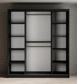 Mandalin - Kledingkast met spiegel - Zwart - 180x62x200 cm