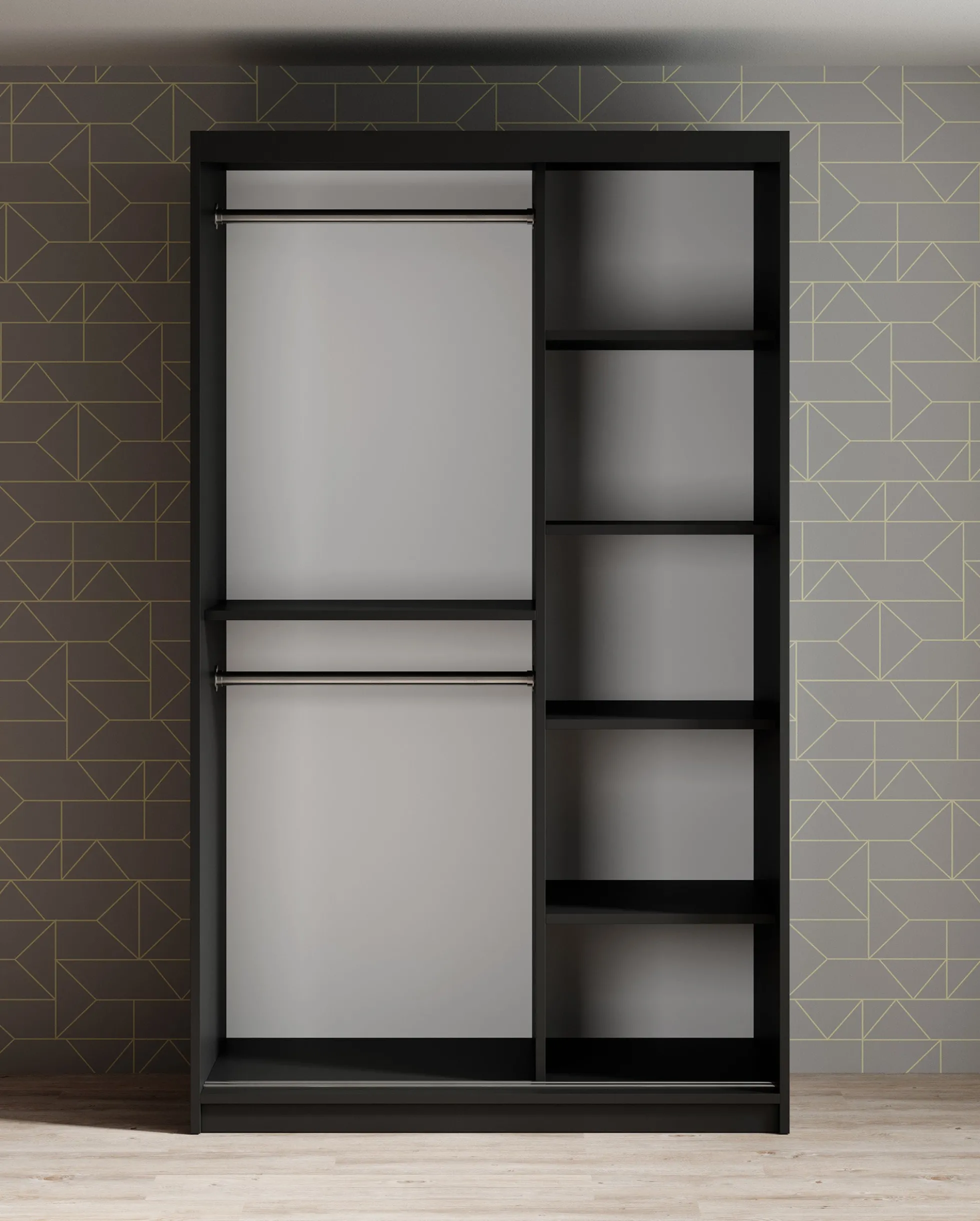 Mandalin - Kledingkast met schuifdeuren - Zwart - 120x62x200 cm