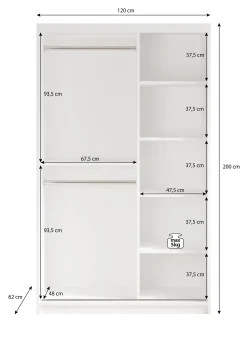 Mandalin - Kledingkast met spiegel - Zwart - 120x62x200 cm