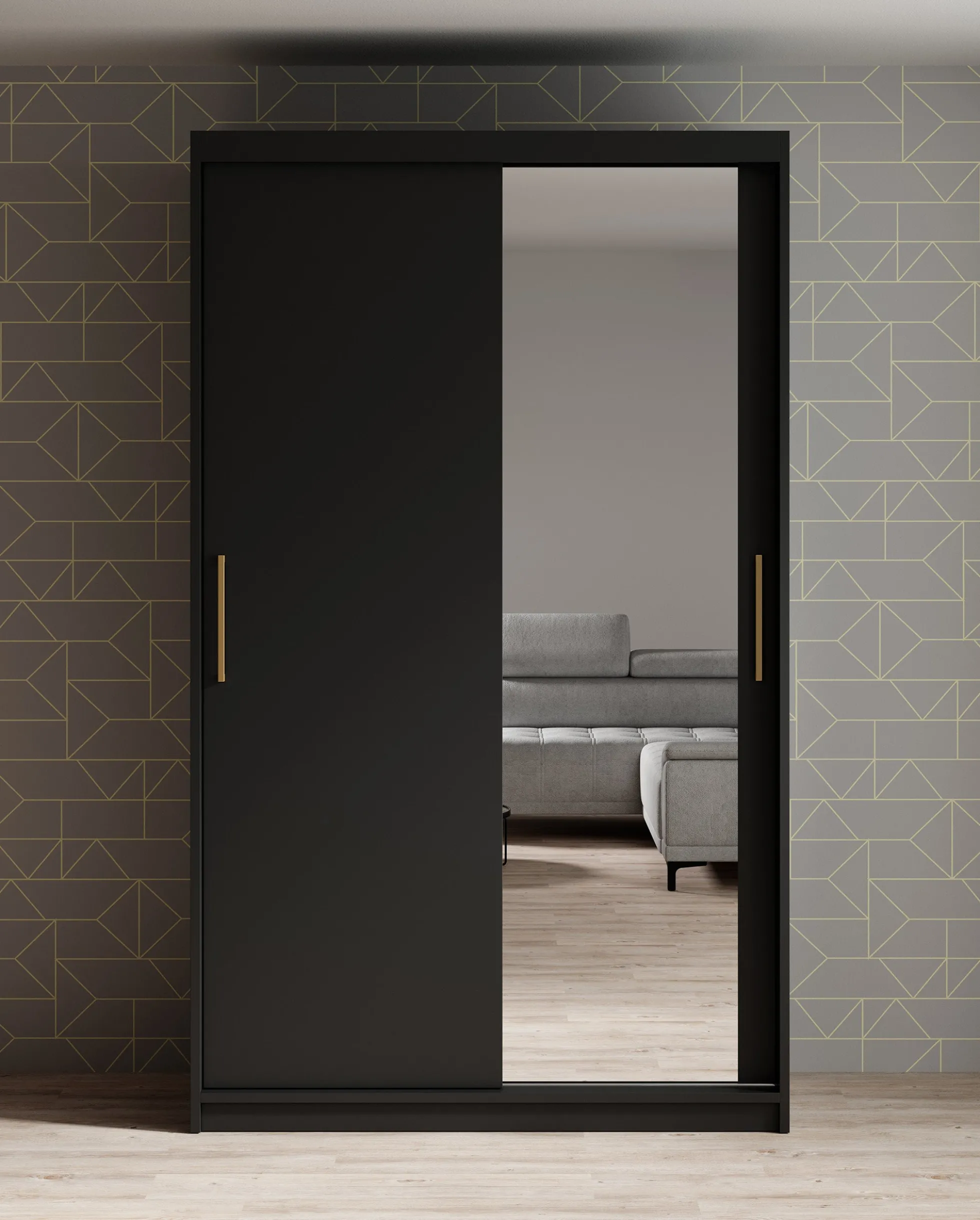 Mandalin - Kledingkast met spiegel - Zwart - 120x62x200 cm