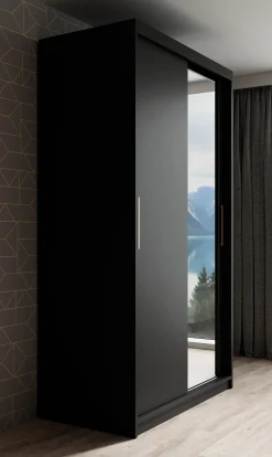 Mandalin - Kledingkast met spiegel - Zwart - 120x62x200 cm