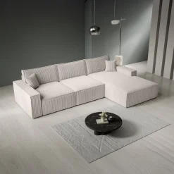 Manolo - Hoekbank 3-zits met chaise longue - Ribstof beige - Rechts