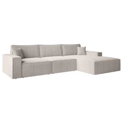 Manolo - Hoekbank 3-zits met chaise longue - Ribstof beige - Rechts