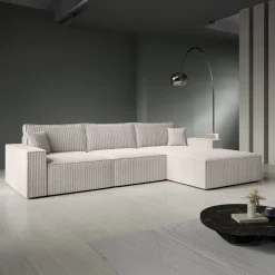 Manolo - Hoekbank 3-zits met chaise longue - Ribstof beige - Rechts