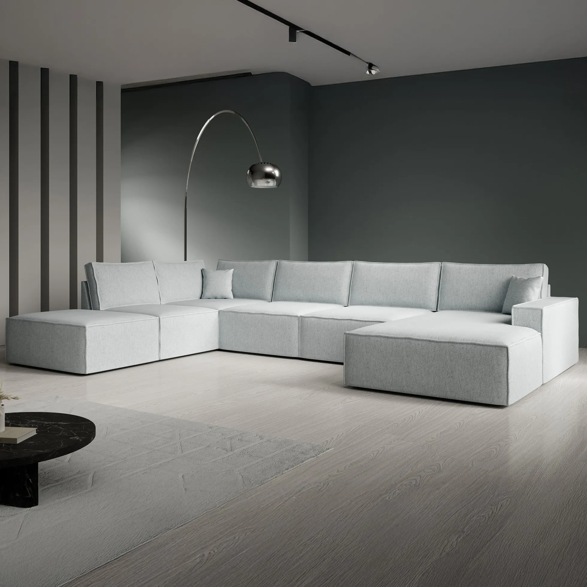 Manolo - Hoekbank 5-zits met chaise longue - Stof grijs - Rechts