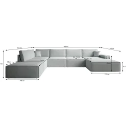 Manolo - Hoekbank 5-zits met chaise longue - Stof grijs - Rechts