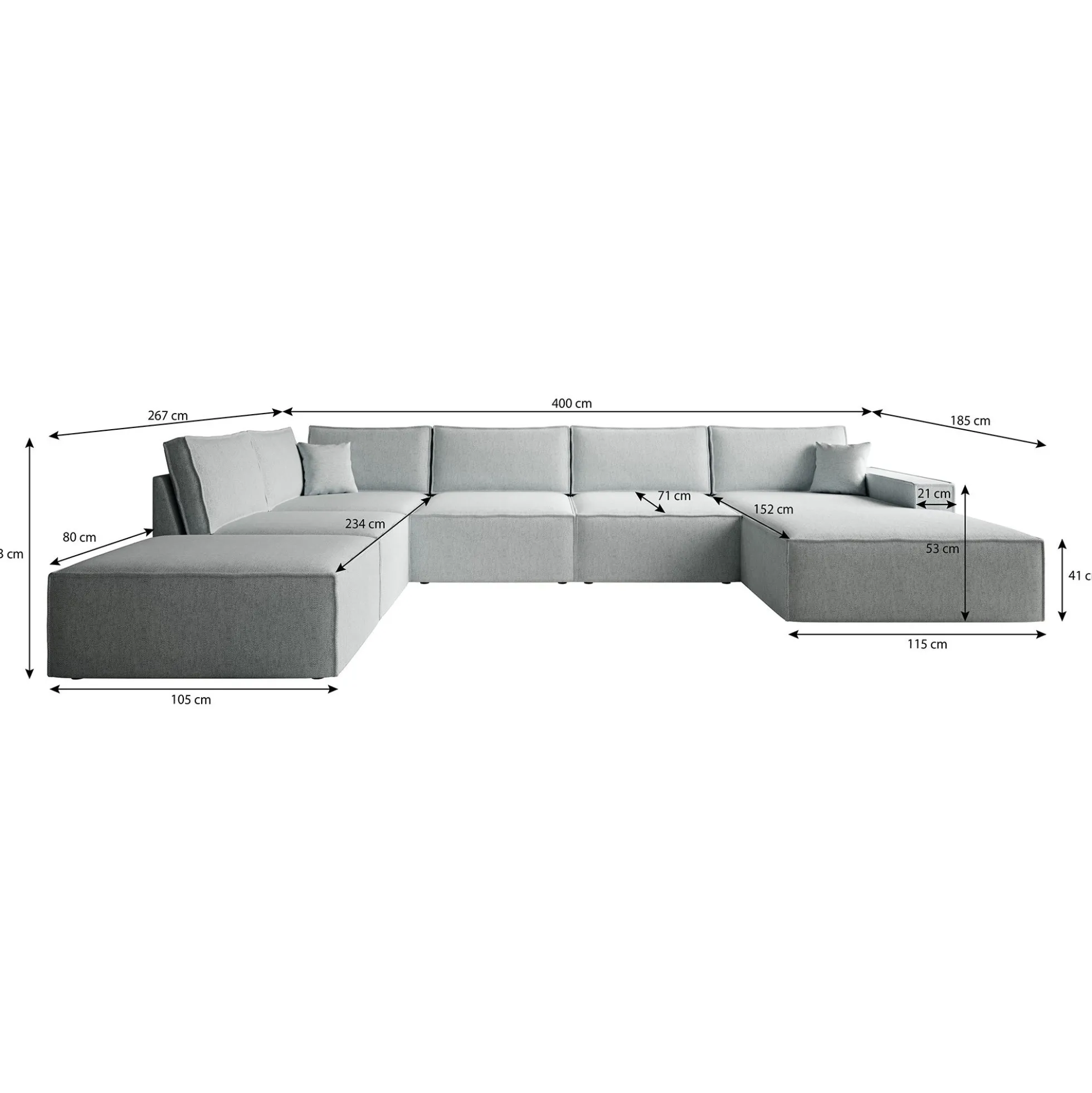 Manolo - Hoekbank 5-zits met chaise longue - Stof grijs - Rechts