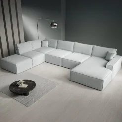 Manolo - Hoekbank 5-zits met chaise longue - Stof grijs - Rechts