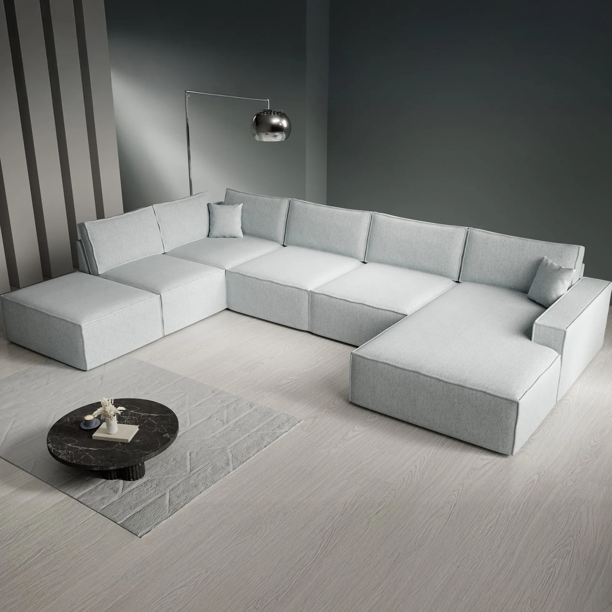 Manolo - Hoekbank 5-zits met chaise longue - Stof grijs - Rechts